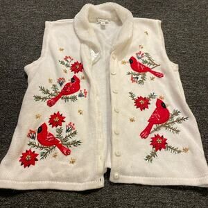 Vintage Kim Rogers Petite Brand cream Fur Trim Cardinal Winter White Vest Large